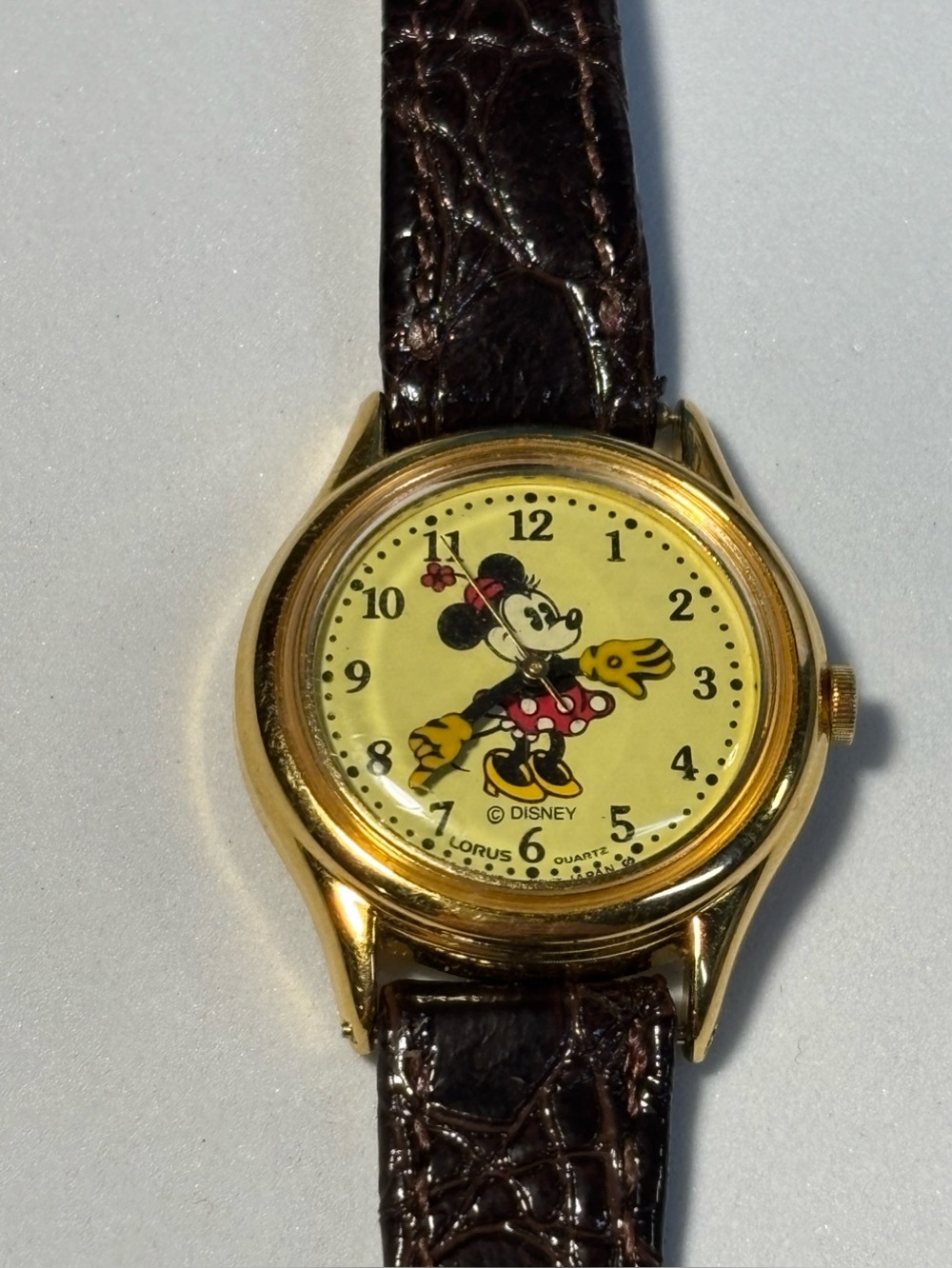 Vintage Disney Minnie Mouse Lorus Quartz Watch Japan Running Leather Band